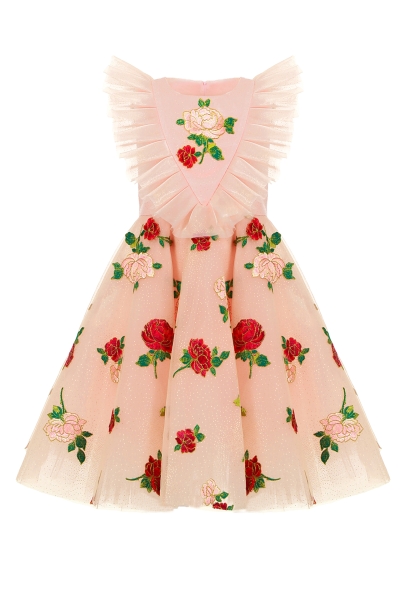Детска рокля с бродирани рози